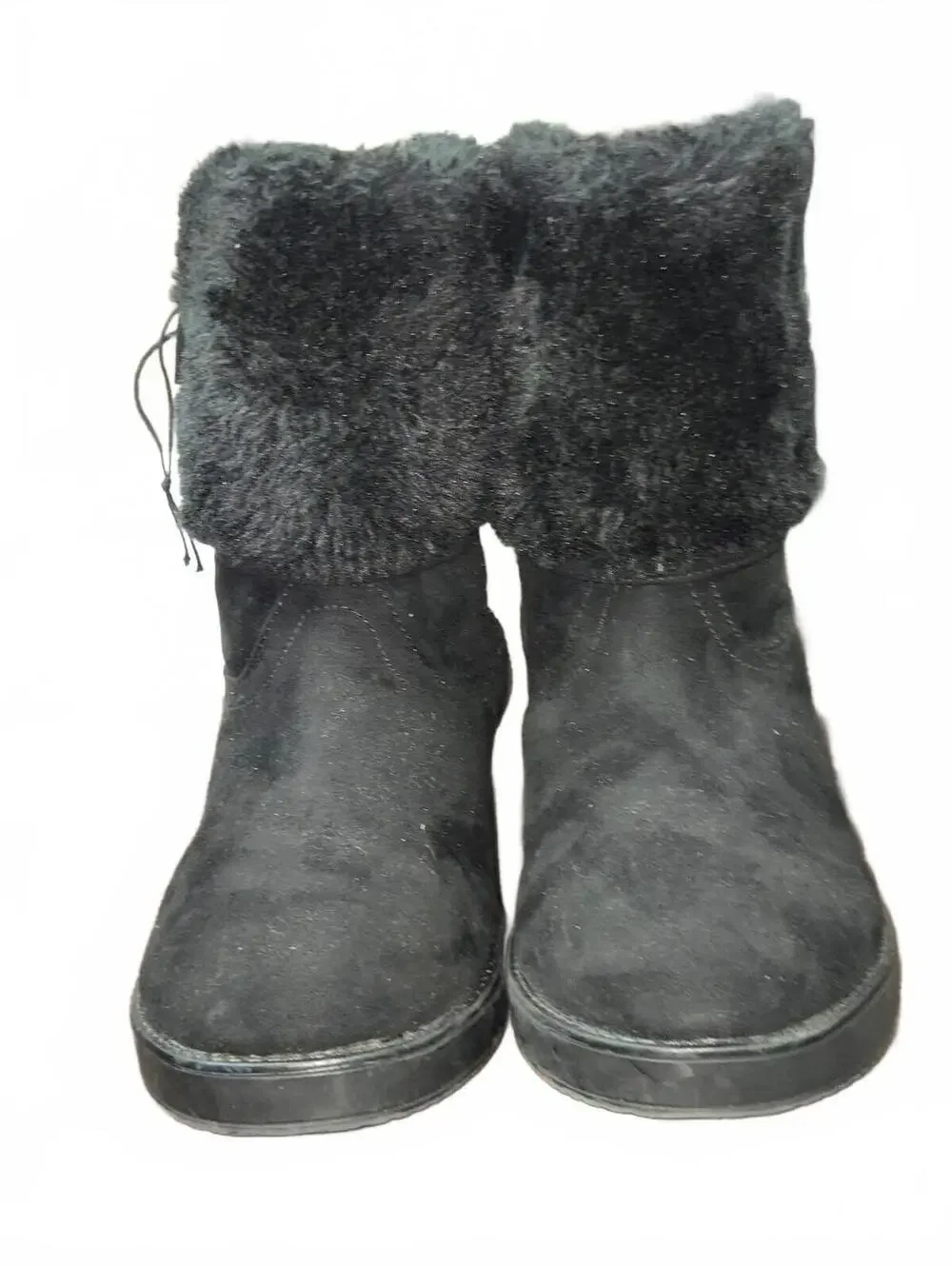 Guess Black Suede and Faux Fur Winter Boots with Gold G Logo